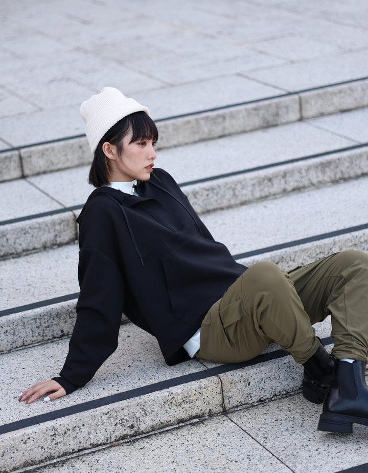 Long Sleeve Half Zip Hoodie Tops Her own words SPORTS Black S/M