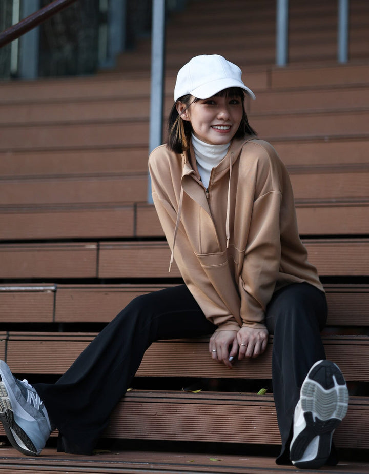 Long Sleeve Half Zip Hoodie Tops Her own words SPORTS