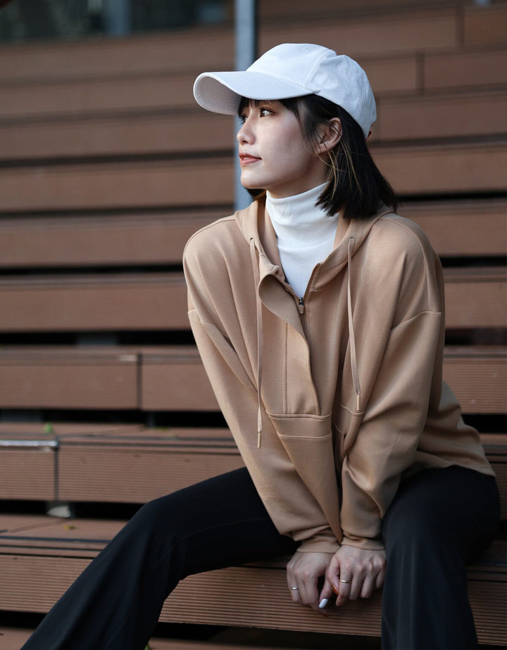 Long Sleeve Half Zip Hoodie Tops Her own words SPORTS