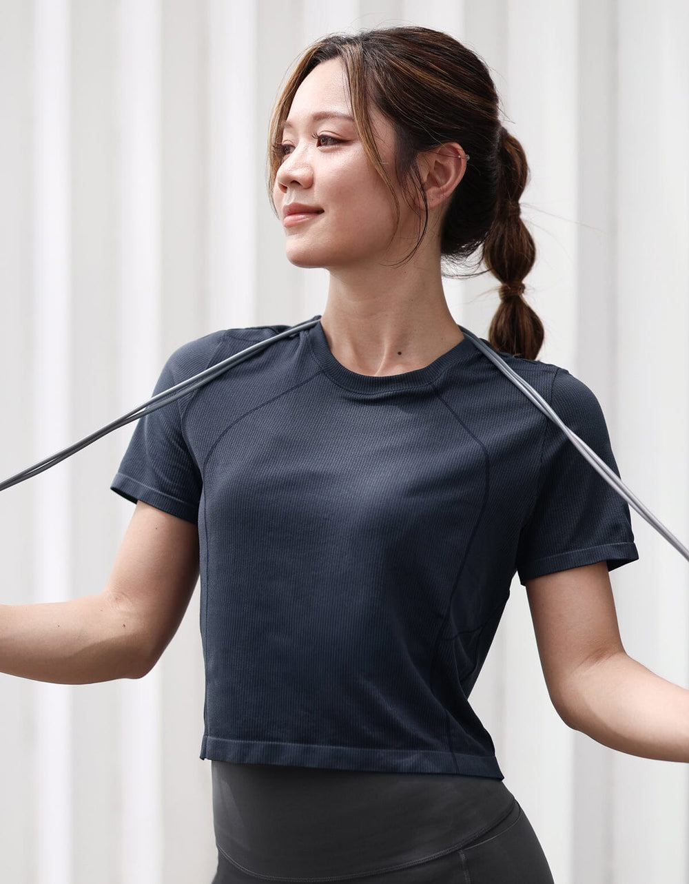 Seamless Knit Ribbed Slim Fit Crop Short Sleeve Crop Top Her own words SPORTS 