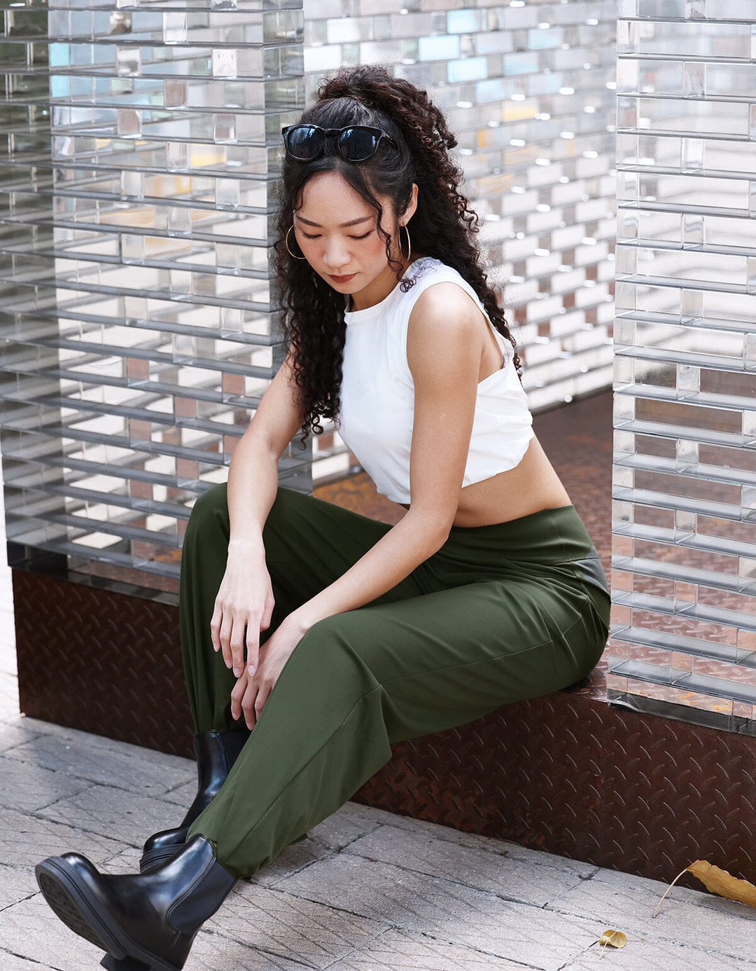 HOW-EFFORTLESS UV Protection High Waist Straight Leg Full Length Pants Pants Her own words SPORTS 