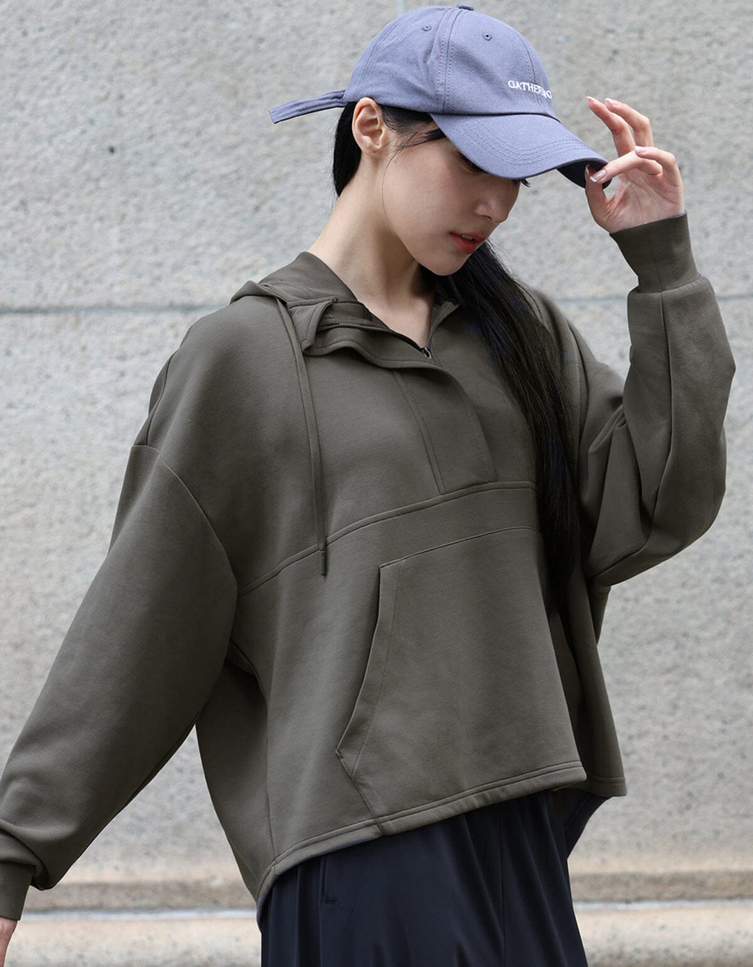 Long Sleeve Half Zip Hoodie Long Sleeve Her own words SPORTS Magnet Grey S/M 