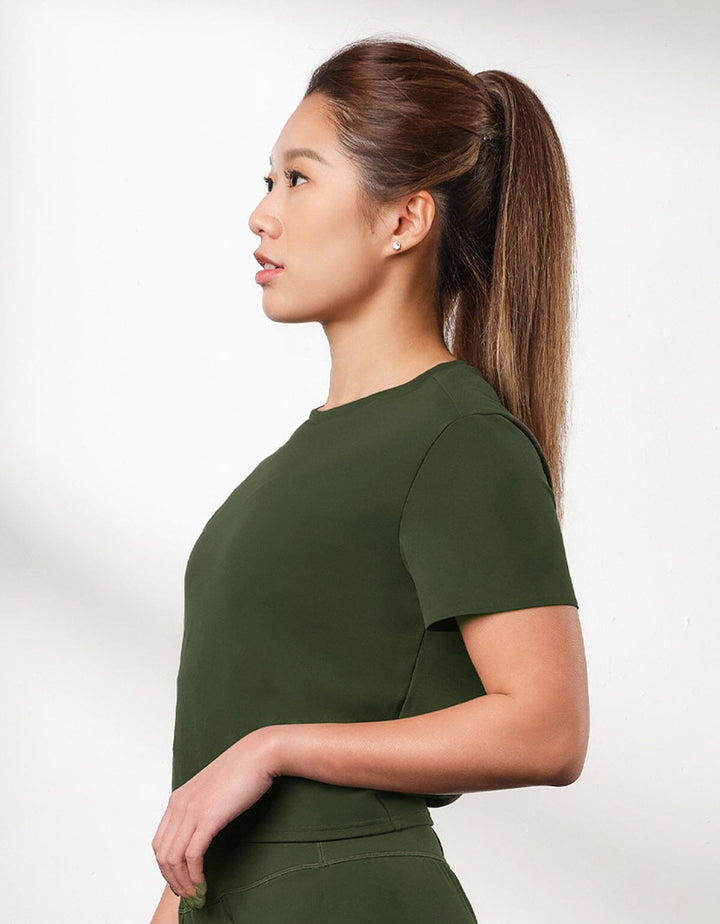 HOW- EFFORTLESS Slim Fit Yoga Short Sleeve Cross Crop Top Tops Her own words SPORTS 