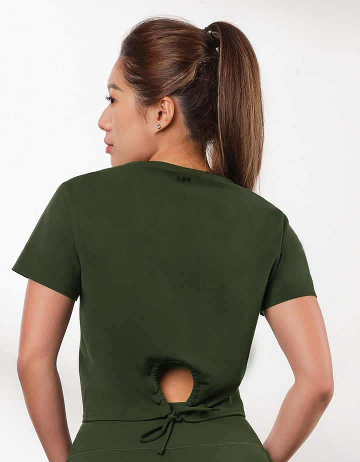 HOW- EFFORTLESS Slim Fit Yoga Short Sleeve Cross Crop Top Tops Her own words SPORTS Forest Night S 