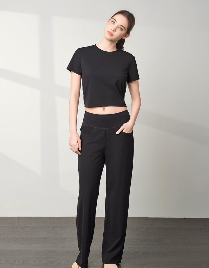 HOW-EFFORTLESS High Waist UV Protection Straight Leg Full Length Pants Wide Leg Her own words SPORTS 