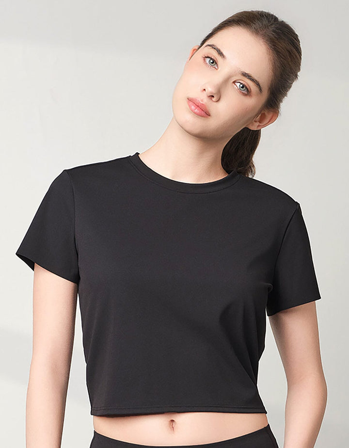 HOW-EFFORTLESS Slim Fit Keyhole Tie-Back Short Sleeve Crop Top Crop Top Her own words SPORTS 