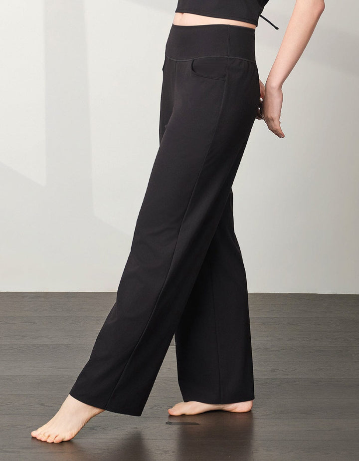 HOW-EFFORTLESS High Waist UV Protection Straight Leg Full Length Pants Wide Leg Her own words SPORTS Black S 