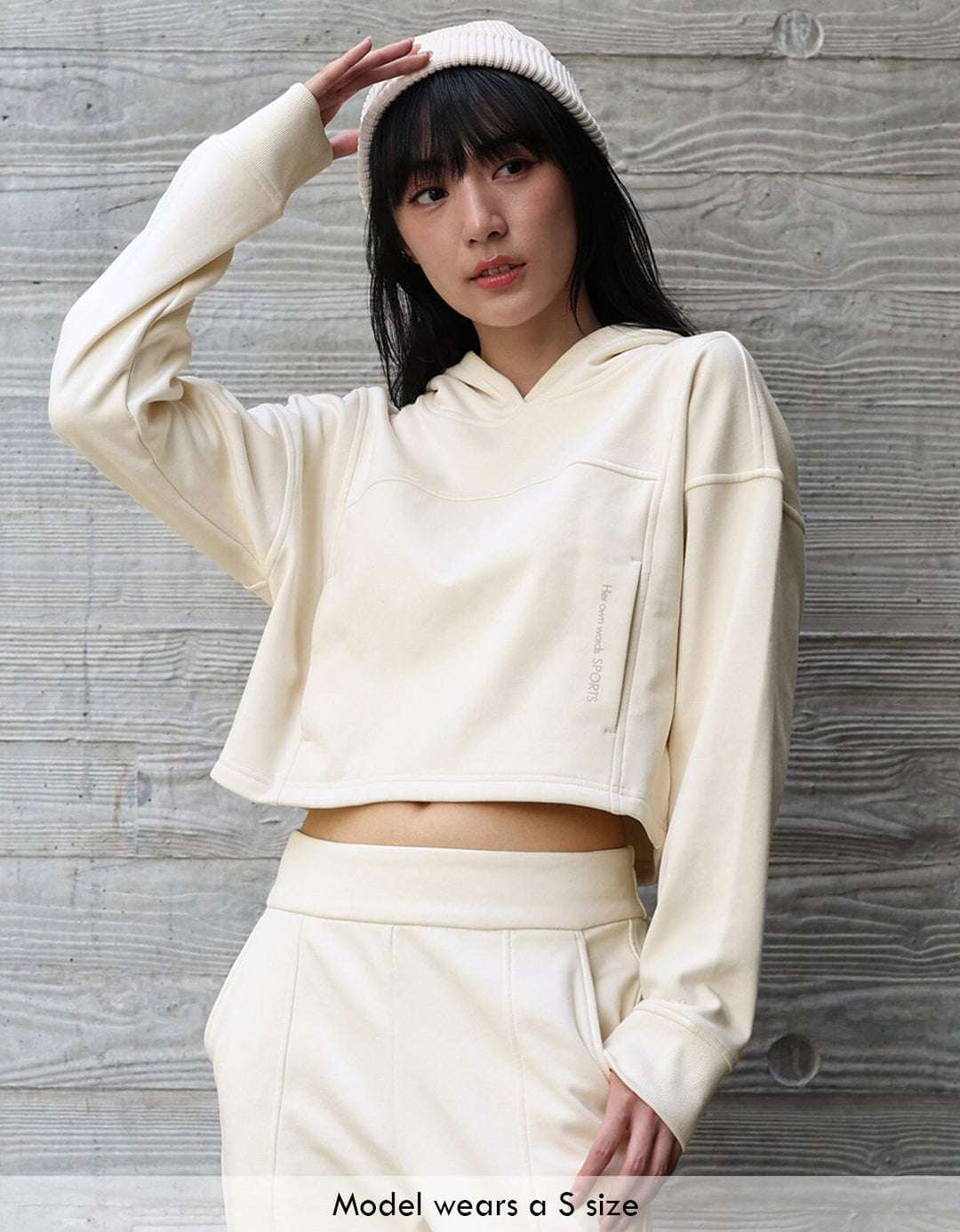 French Terry Cropped Hoodie Long Sleeve Her own words SPORTS 