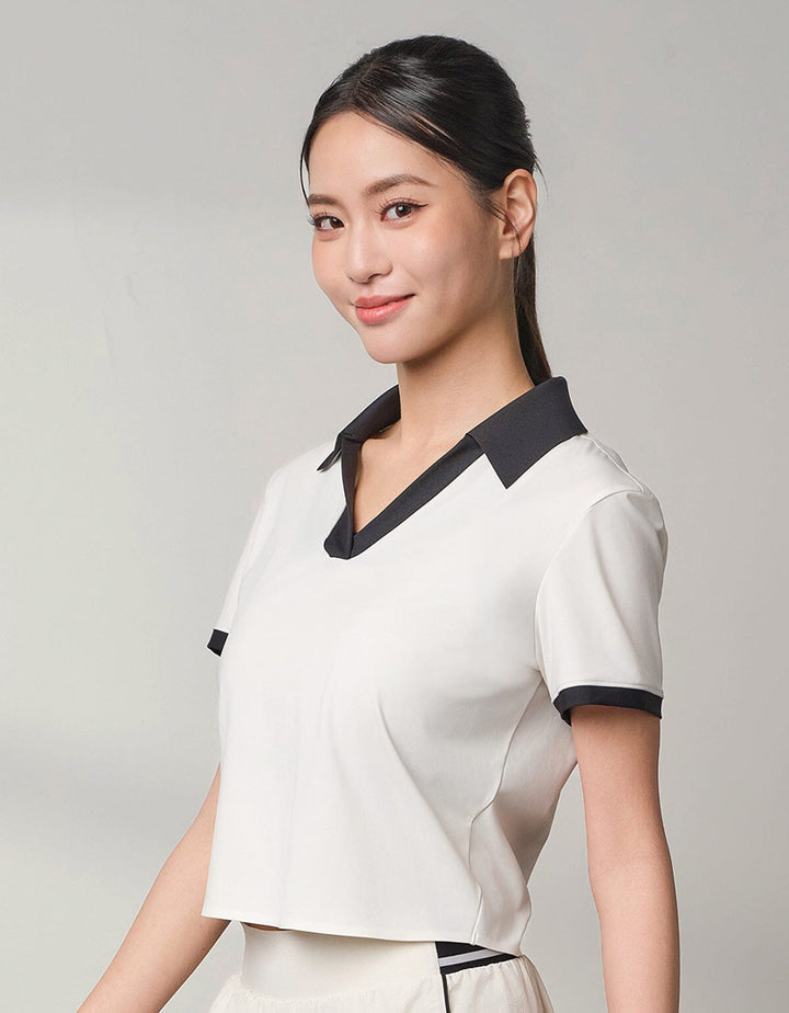 FLOAT Polo Slim Fit Contrast Crop Short Sleeve Short Sleeve Her own words SPORTS Snow White x Black S 