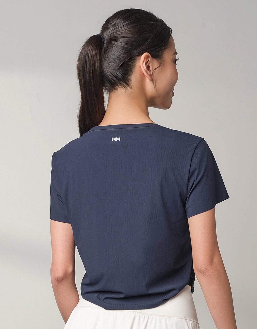 HOW-AIRY Slim-fit Ribbed Breathable Crop Short Sleeve Short Sleeve Her own words SPORTS Navy Blazer S 