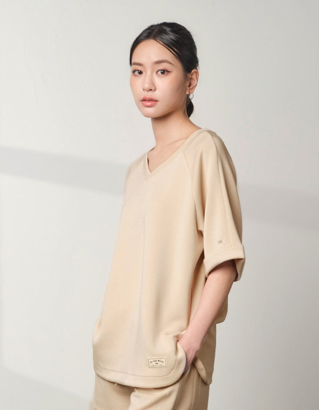 COZY TENCEL Loose V-Neck Oversized Short Sleeve Tops Her own words SPORTS Sandshell S 
