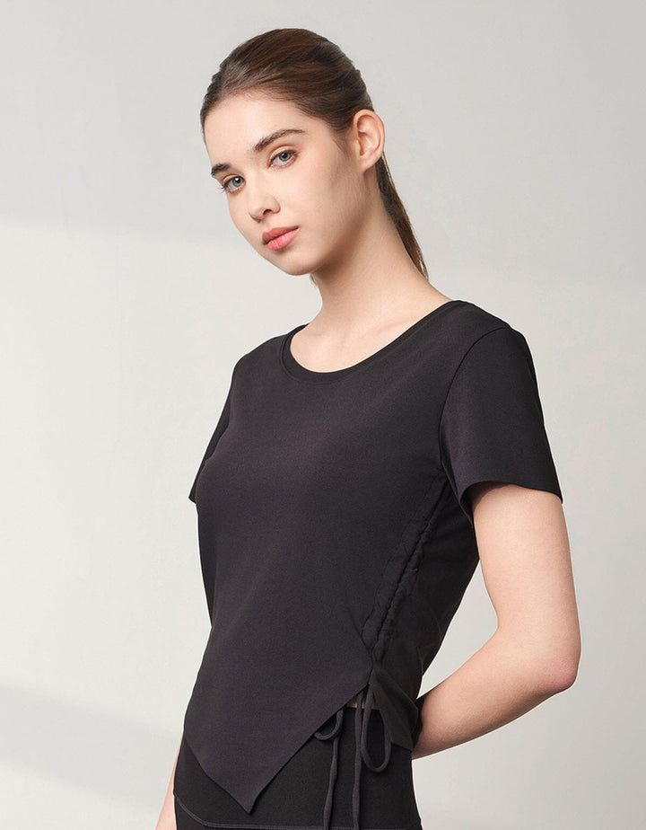 Skin Soft Side Tie Crop Short Sleeve Crop Top Her own words SPORTS Black S 