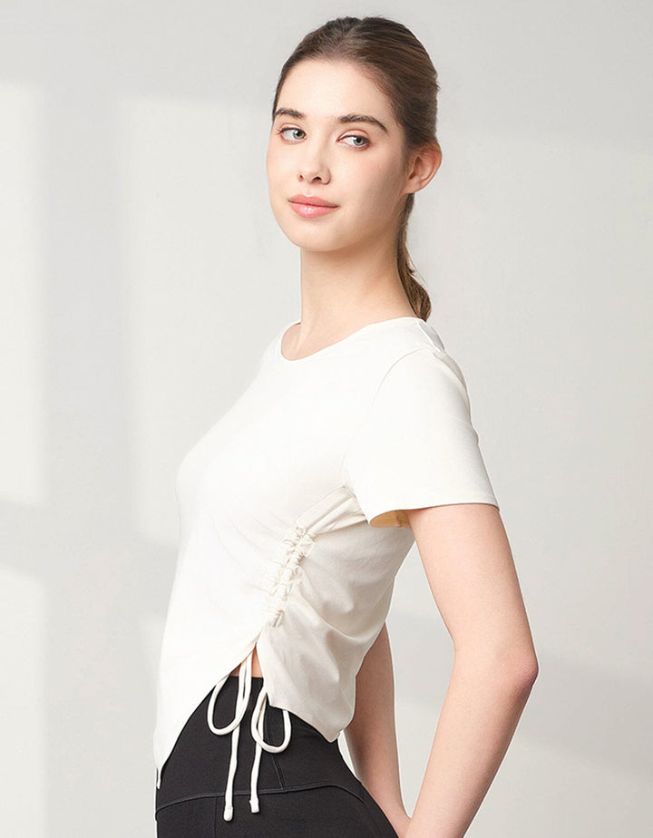 Skin Soft Side Tie Crop Short Sleeve Crop Top Her own words SPORTS Antique White S 