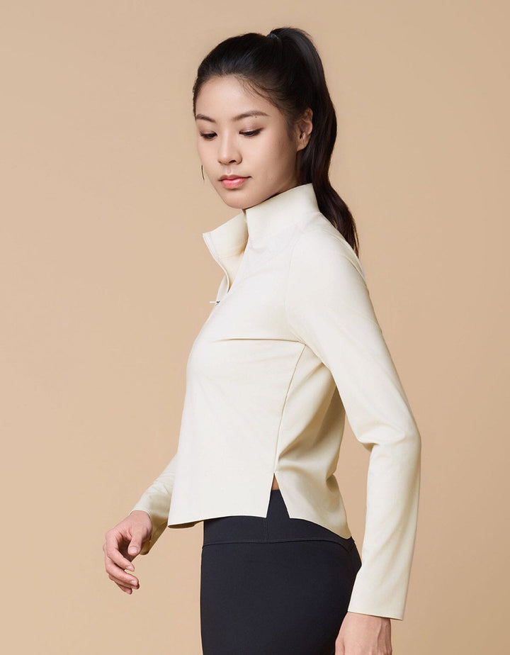 HOW-CONTROLLED Half Zip Long Sleeve Tops Her own words SPORTS Dark White Sand L 