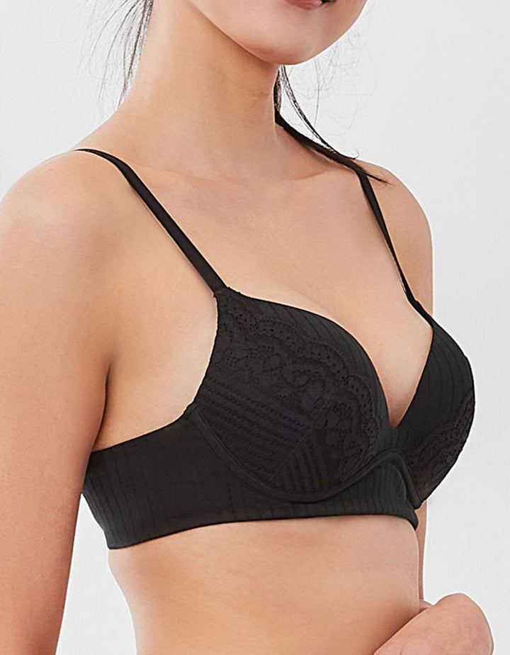 W-Shape Support Non Wired Push Up Cotton Bra Bra Her own words Black 70A 