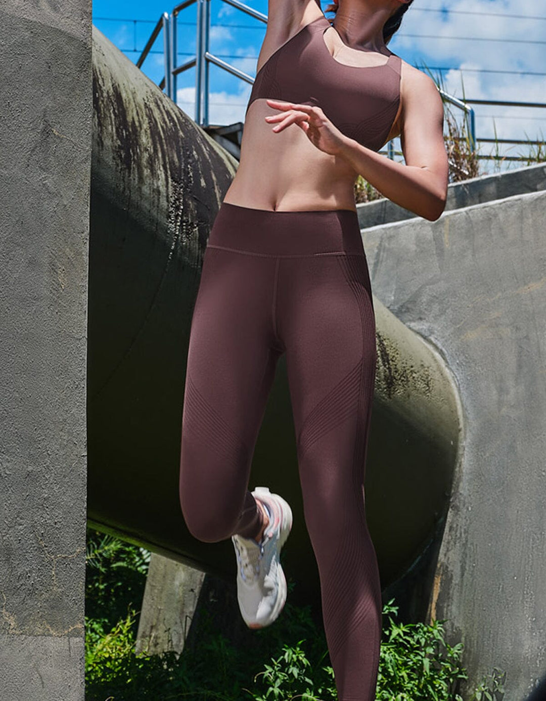FLOAT Medium Waist Full Length Sports Leggings Leggings Her own words SPORTS Deep Mahogany S 