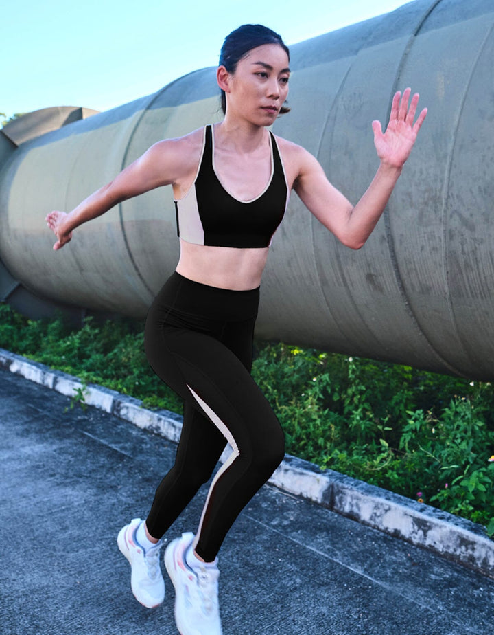 FLOAT Mid-Waist REsiltech™ Waistband Full Length Sports Leggings Leggings Her own words SPORTS Black x Light Taupe S 