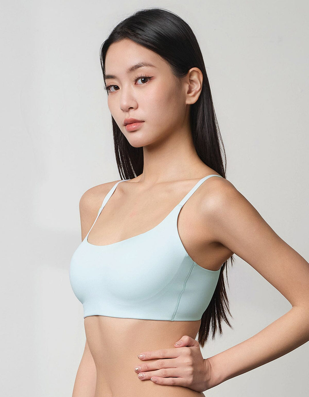 A model is wearing blue Soft Flexi Square Neck Non Wired Bra Bra 