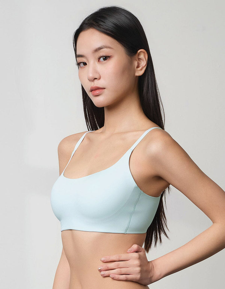 A model is wearing blue Soft Flexi Square Neck Non Wired Bra Bra 