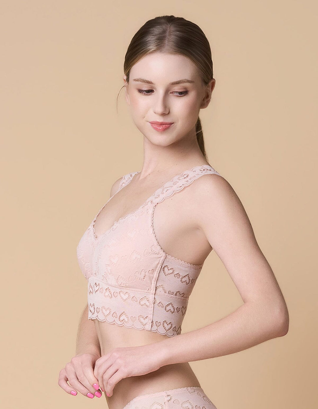 STYLIST Longline Triangle Lace Bra Top Bra Her own words Pink Whip XS (70A-B) 
