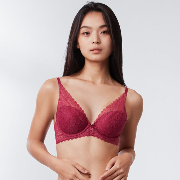 Sustainable REherbafoam™ Plunge Push Up Lace Bra Bra Her Own Words 