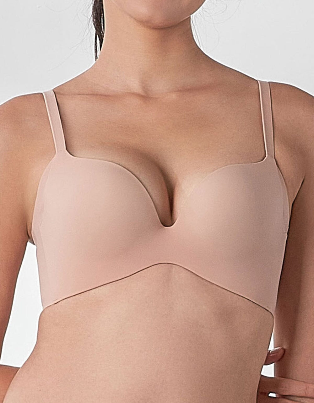 Her own words SOLUTION Soft Wire Butterfly Push Up Bra. A seamless maximizer bra featuring cushioned soft underwire for zero-pressure support, patented 360-degree stretch REadGrid™ side wings for smoothing, and anti-bacterial fabric.