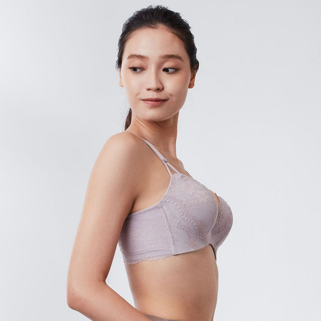 Sustainable REherbafoam??? W-Shape support Butterfly Push Up Lace Bra Bra Her Own Words Dull Lilac 70B 