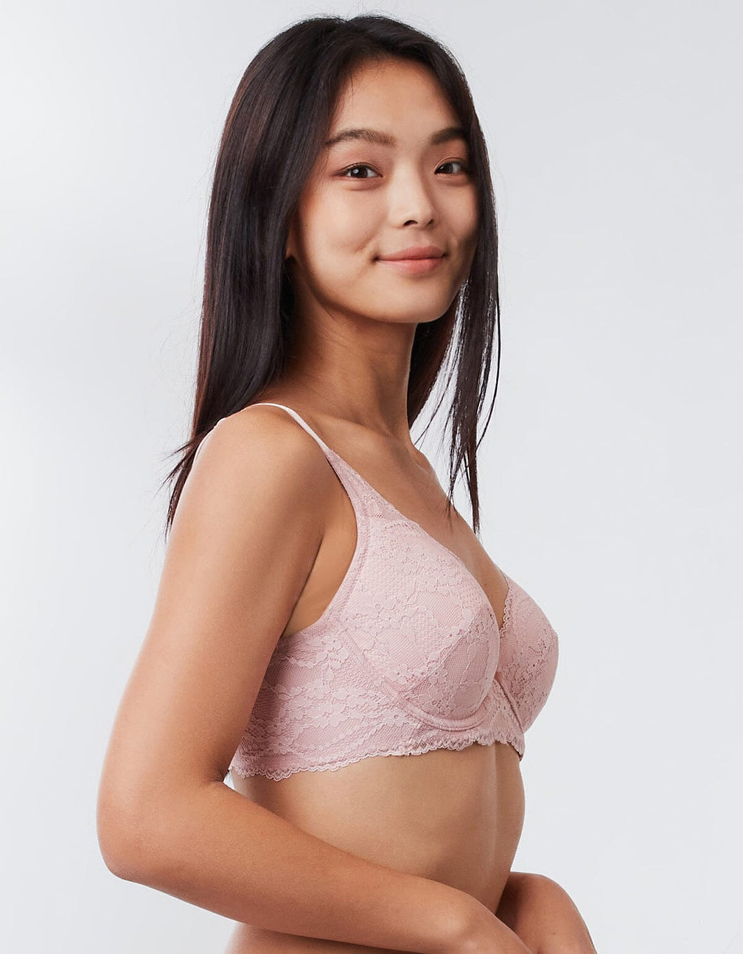 SUSTAINABLE REherbafoam™ Soft Touch Full Coverage Lightly Lined Lace Bra Bra Her own words Silver Pink 75C 