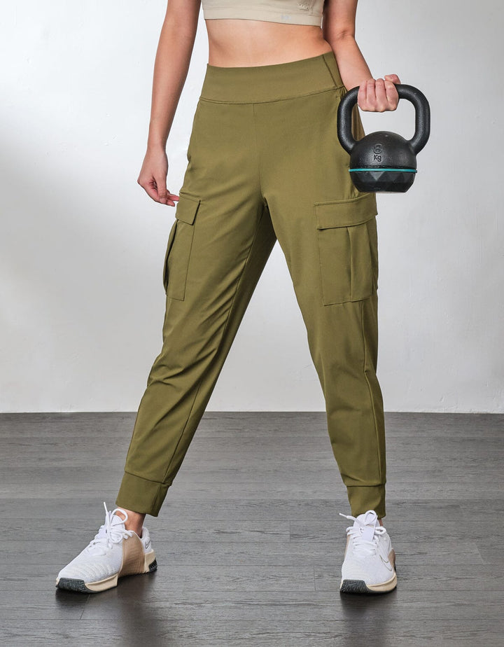 HOW- STAYDRY Mid Waist Full Length Quick Dry Cargo Jogger Jogger Her own words SPORTS New Military Olive S 