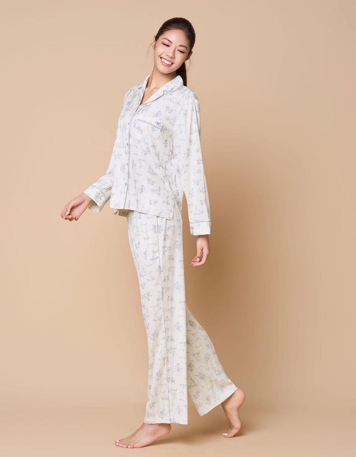 Jacquard Woven Satin Pajamas Set Homewear Her own words Rabbit Print S 