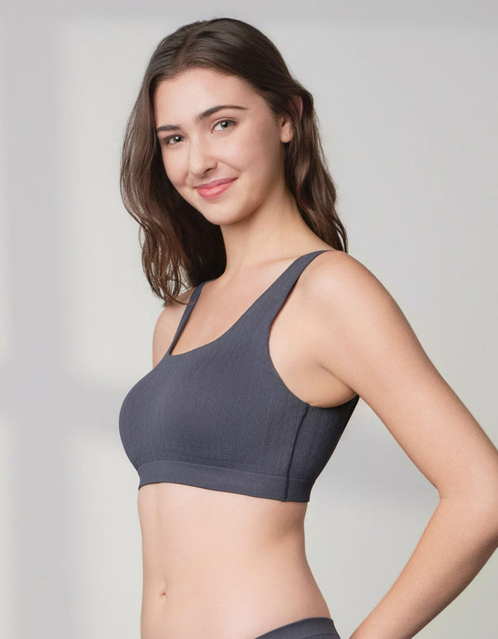 INVISIBLE Seamless Knit Square Neck Light Push Up Bra Top Bra Her own words Grayish Blue XS 