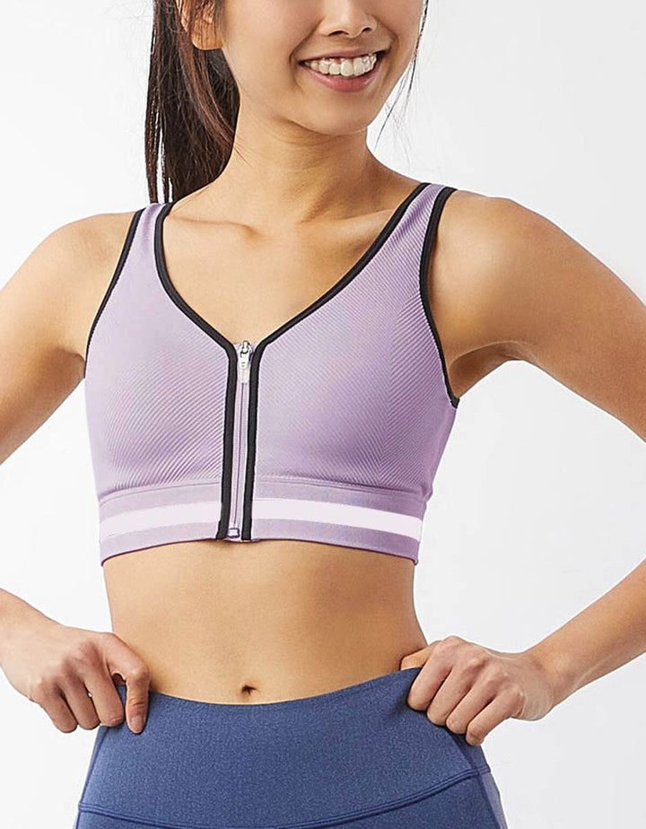 REextraSkin™ Medium Impact Knit Zip Front Sports Bra Sports Bra Her own words SPORTS Lavender Aura x Black 70B 