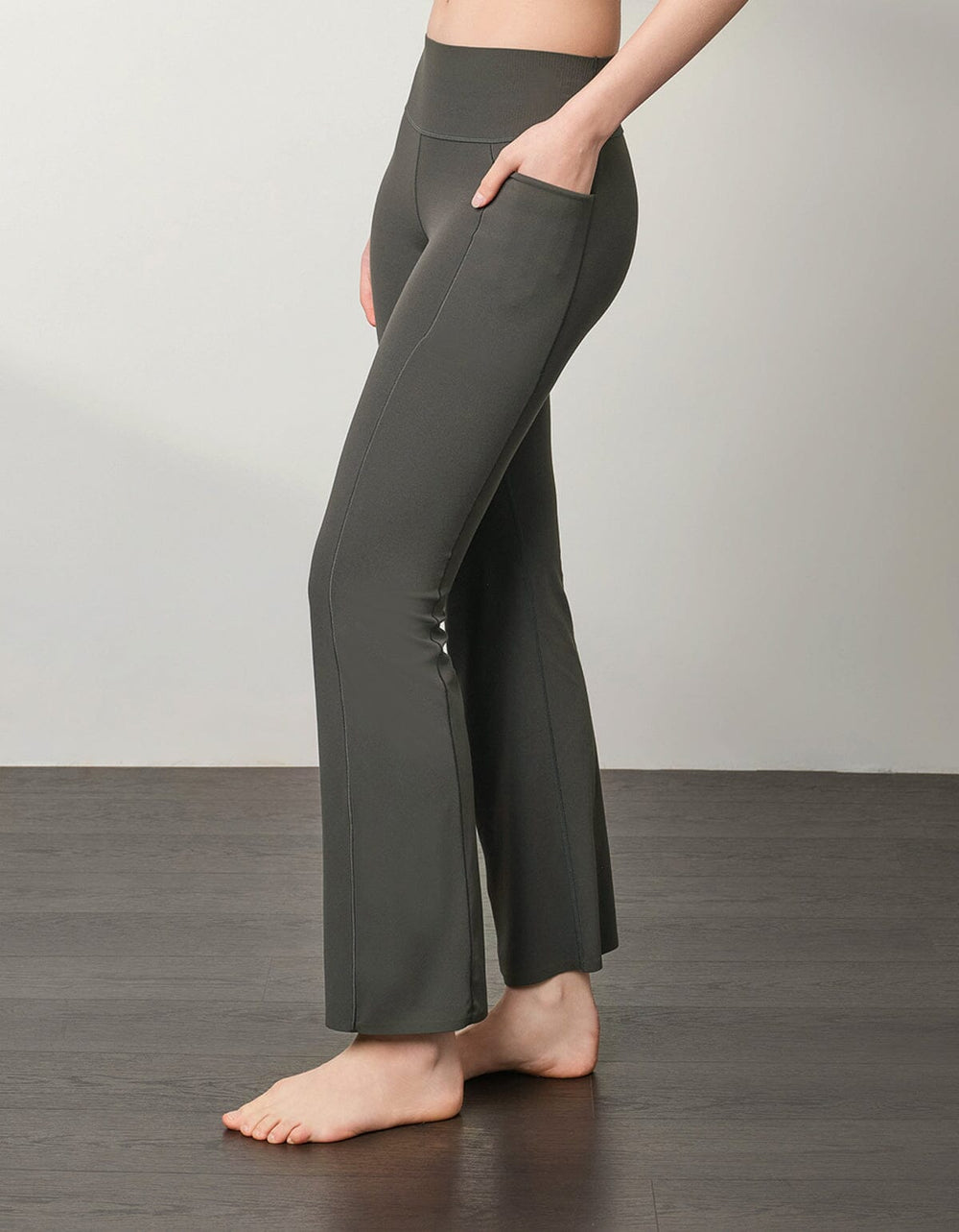 HOW-EFFORTLESS Medium Waist Kick Flare Ankle Leggings Flare Her own words SPORTS Dark Gull Gray S 