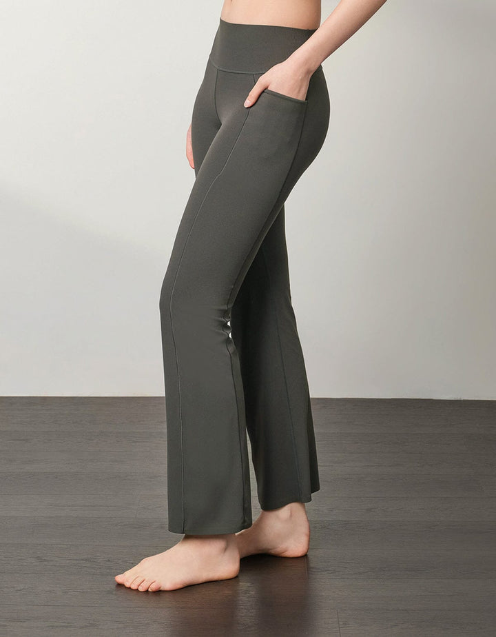 HOW-EFFORTLESS Medium Waist Kick Flare Ankle Leggings Flare Her own words SPORTS Dark Gull Gray S 