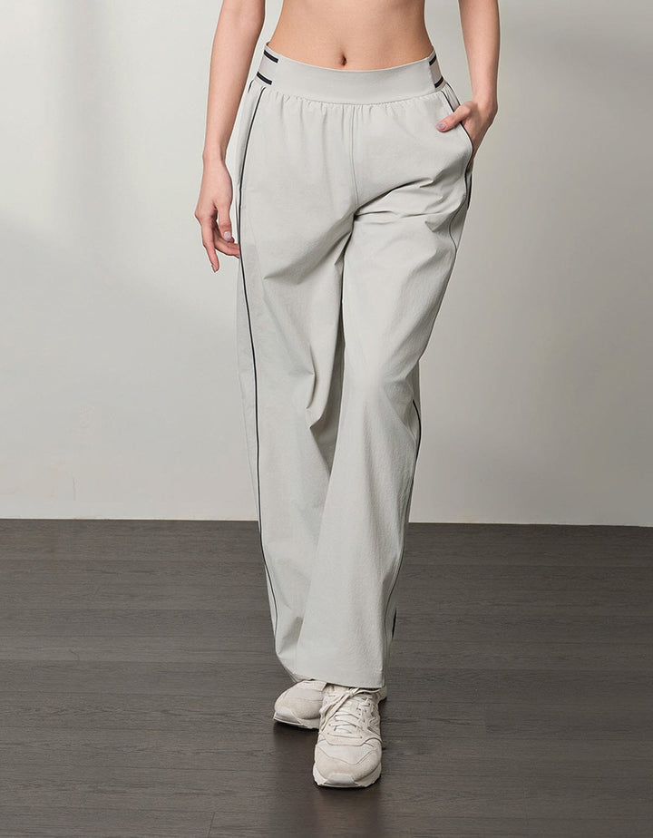 WOVEN Contrast Color Pipping Mid Waist Straight leg Pants Wide Leg Her own words SPORTS 