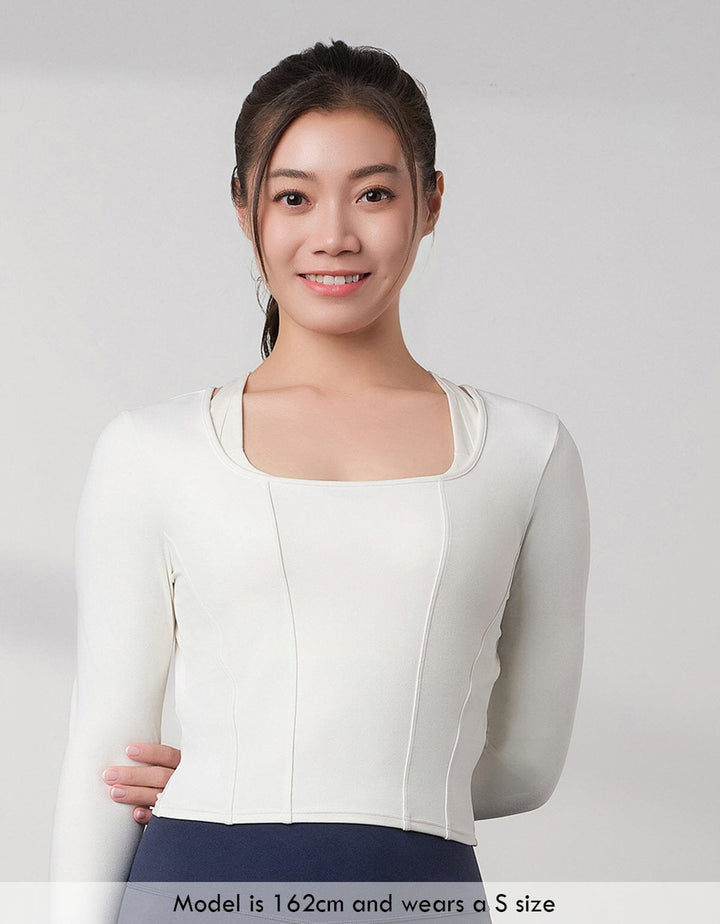 HOW-EFFORTLESS Square Neck Tight Fit Crop Long Sleeve Crop Top Her own words SPORTS 