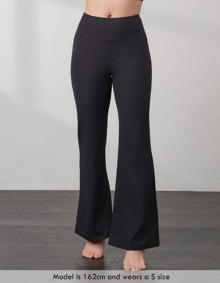 HOW-EFFORTLESS Ribbed High Waist Flare Leg Full Length Flare Her own words SPORTS 