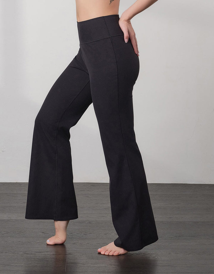 HOW-EFFORTLESS Ribbed High Waist Flare Leg Full Length Flare Her own words SPORTS 
