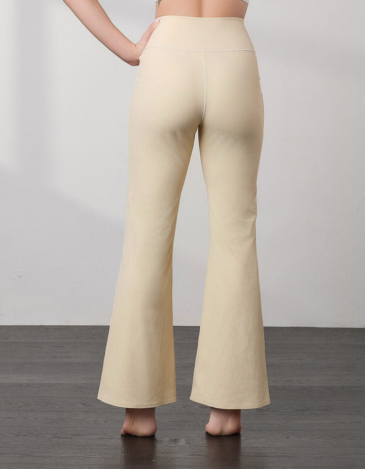 HOW-EFFORTLESS Ribbed High Waist Flare Leg Full Length Flare Her own words SPORTS 