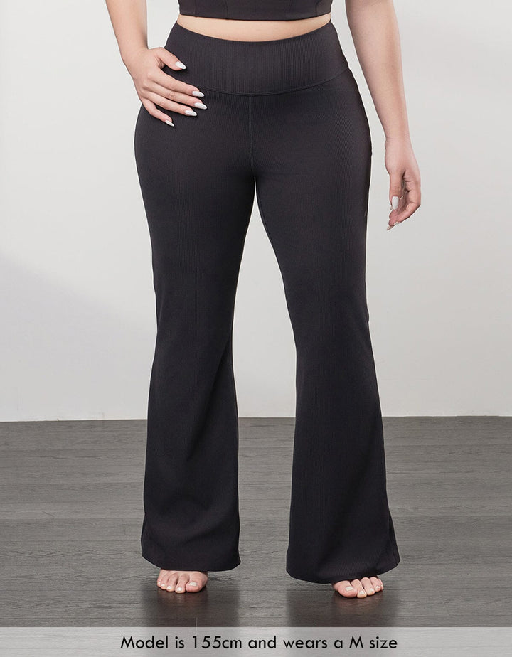 HOW-EFFORTLESS Ribbed High Waist Flare Leg Full Length Flare Her own words SPORTS 