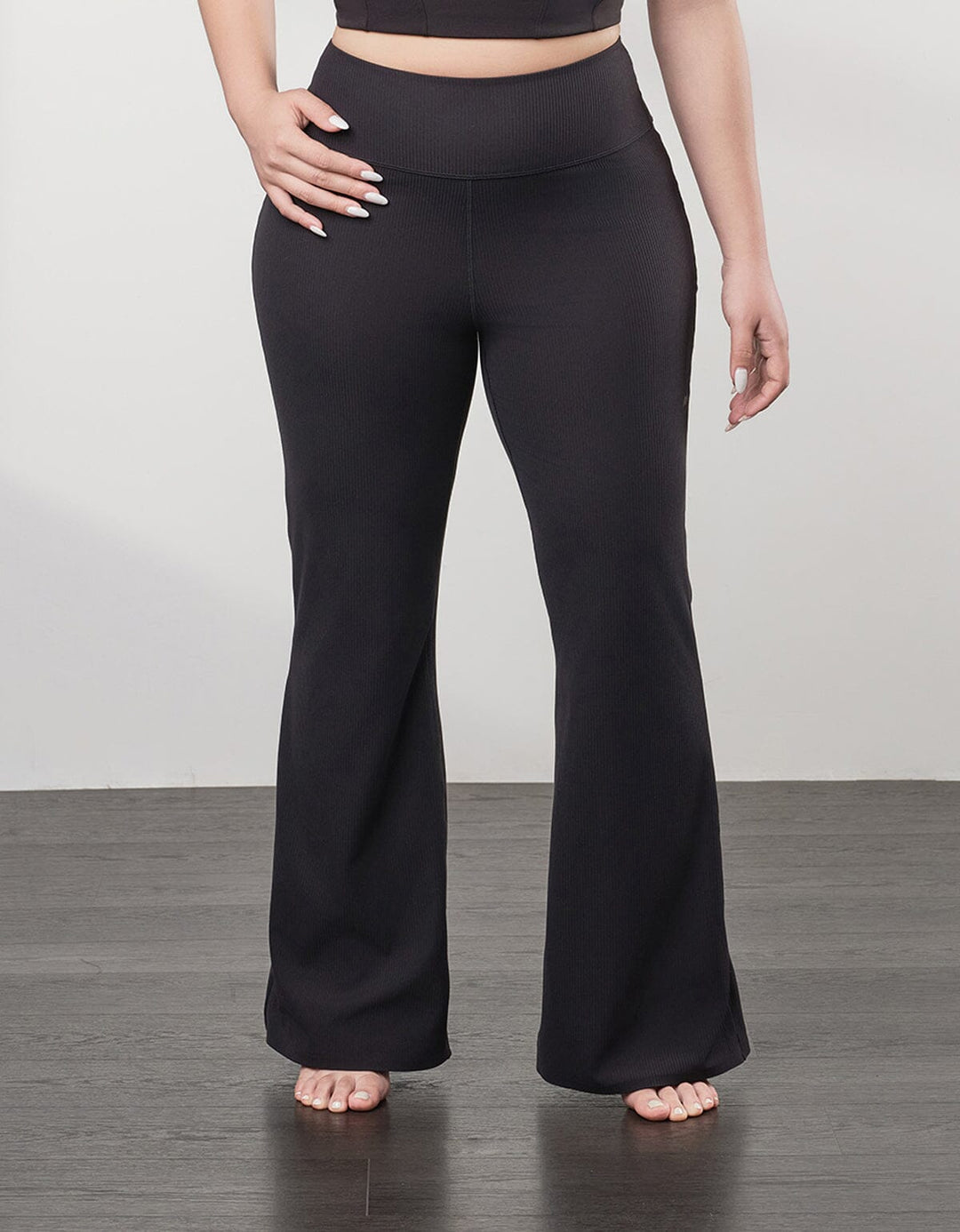 HOW-EFFORTLESS Ribbed High Waist Flare Leg Full Length Flare Her own words SPORTS 